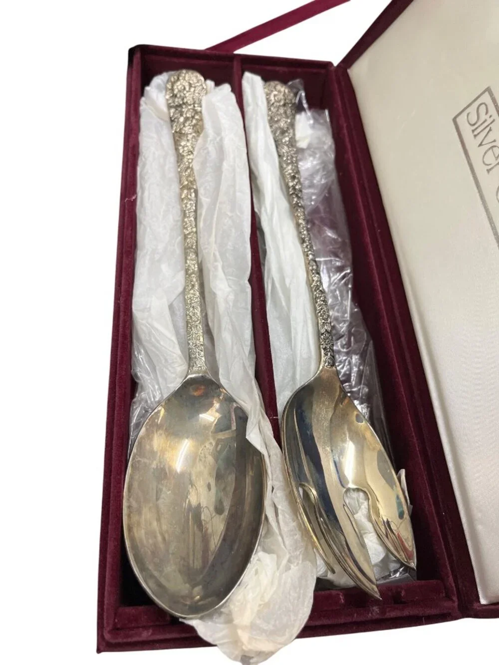Godinger Vintage large silverplated spoon fork floral set SKU 10-541